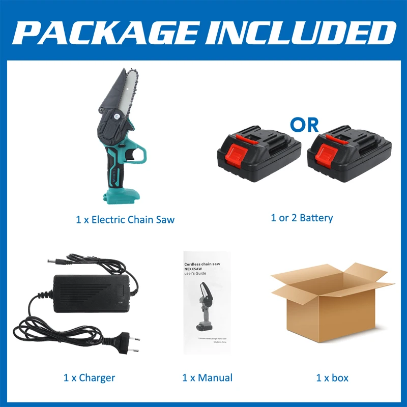 

1200W 88V 4 Inch Mini Electric Chain Saw with 1/2 Battery One-handed Pruning Garden Tree Logging Tool Woodworking Cutter Tools