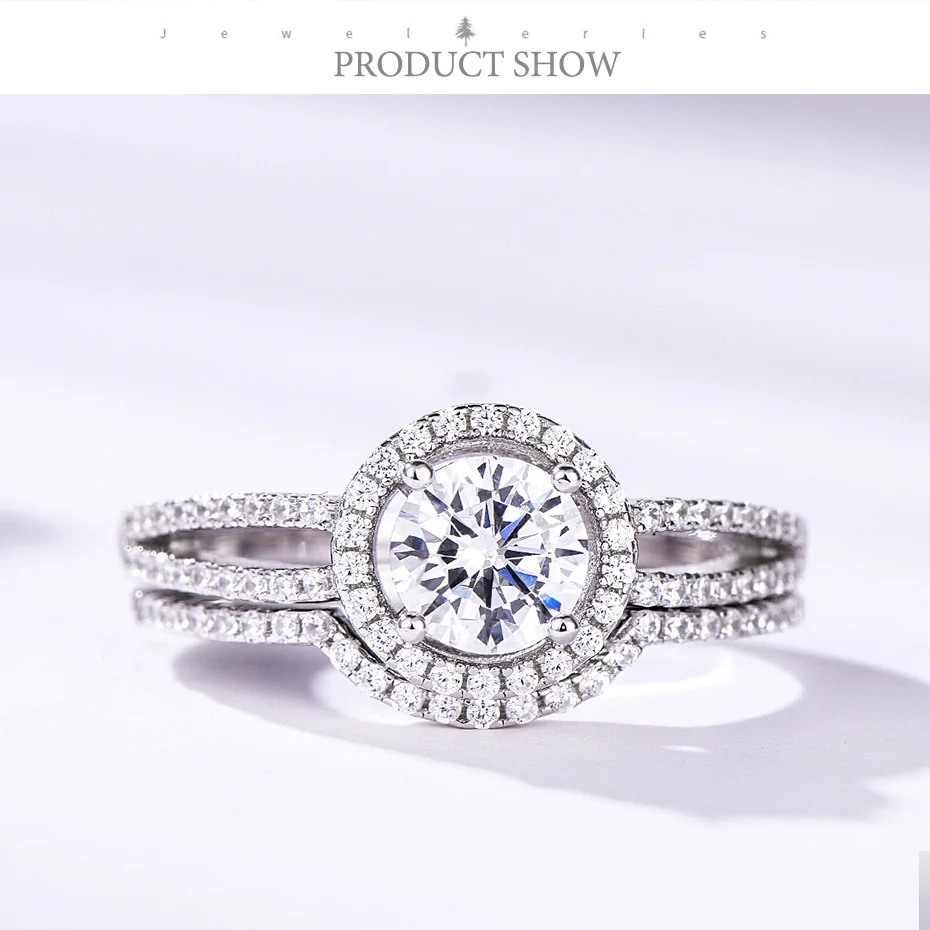 Kuolit 0.8ct Sona бриллианты кольца для женщин 925 пробы Серебряное кольцо круглая огранка камень обручение невесты подарки ювелирные украшения