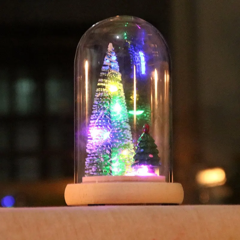 B Christmas Tree In Glass Dome on a Wooden Base for Valentine's Gifts LED Rose Lamps Christmas Festive Ornaments New Year Souvenir - Цвет: B