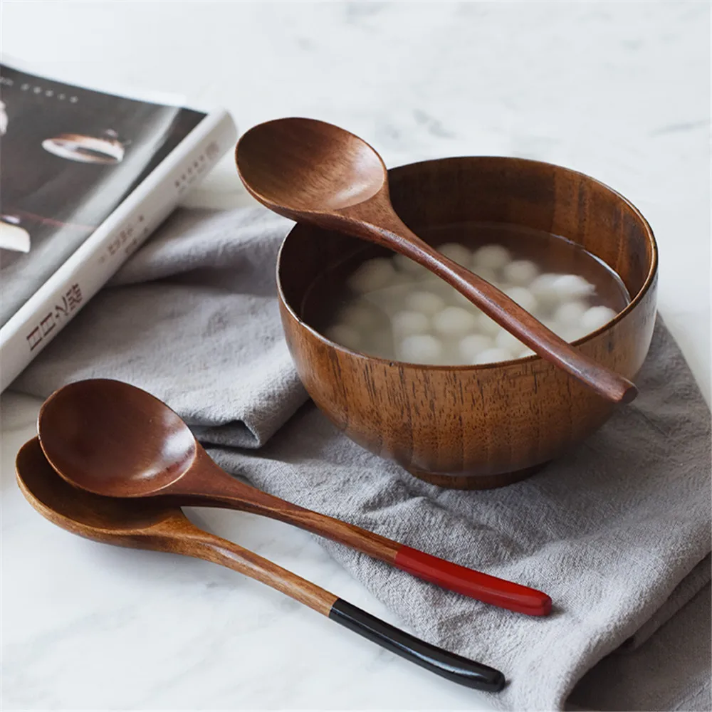 Деревянная ложка японская длинная ручка суп чайная мед кофе молоко чай