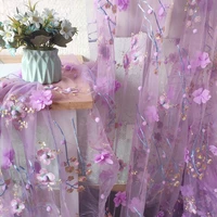 5 yards 3d pink purple rosette flower lace fabric bridal gown prom dress diy craft supply 130cm wide