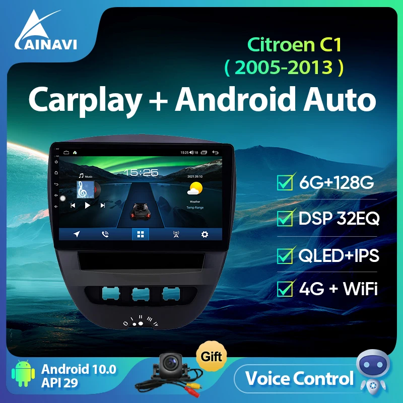 

Ainavi VI Voice Car Radio Carplay For Citroen C1 Peugeot 107 2005-2013 GPS Android 10.0 Navigation Multimedia Player QLED 2din