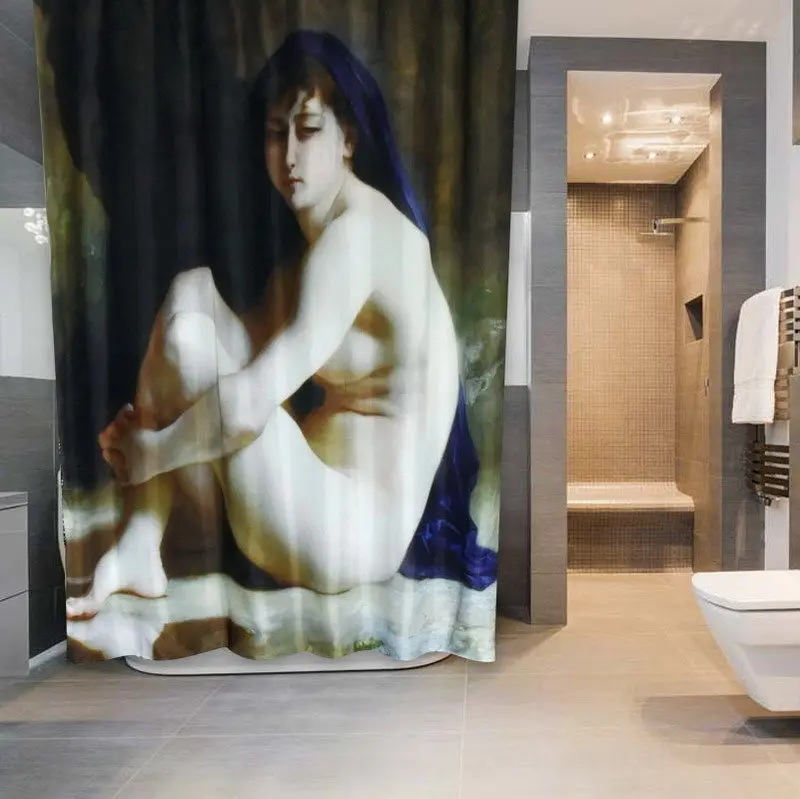 Разноцветный рисунок красивой девушки дизайн ванной тканевый душ Curtai | Дом и сад