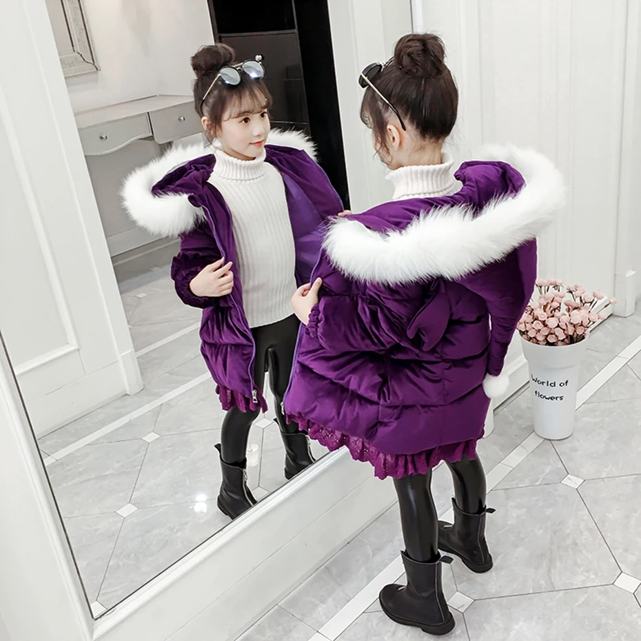 

Coat For Girl Cartoon Hoodies Girls Coats Fur Collar Velvet Outerwear Kids Fashion Children's Winter Clothes For Girls Christmas