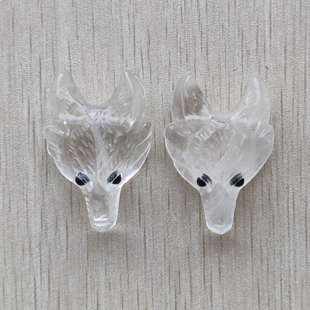 

Natural white crystal Carved Wolf Head shape Pendants for Necklace jewelry making Wholesale 2pcs/lot free shipping