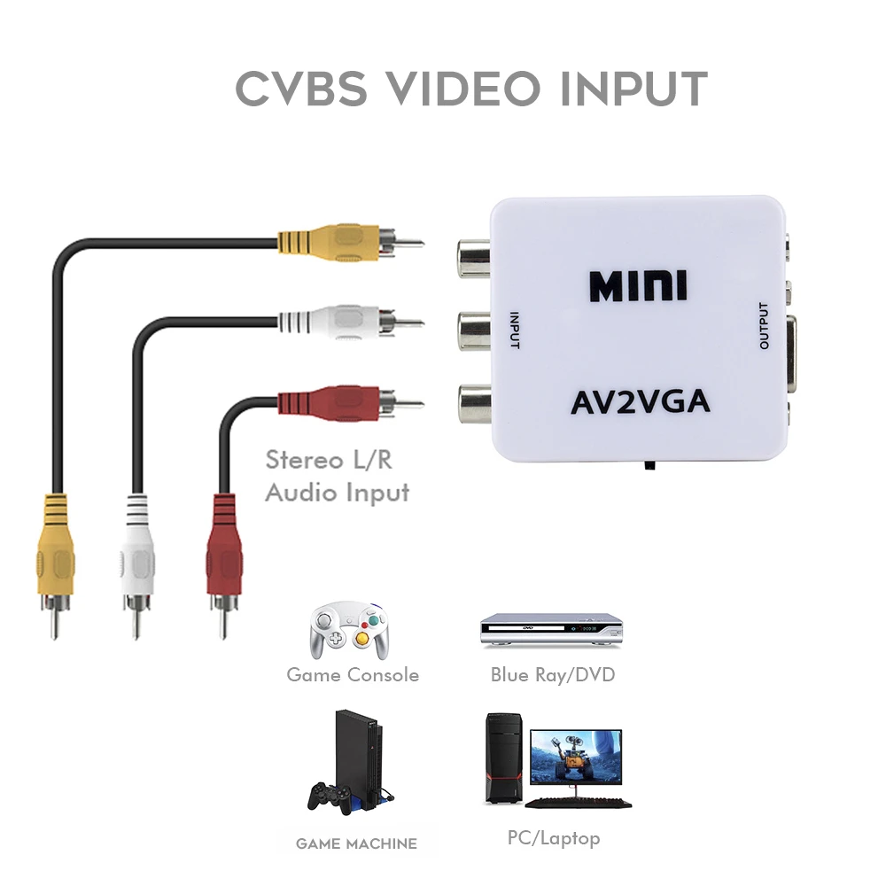Преобразователь видео 1080P RCA AV в VGA мини-видеоконвертер конвертер с аудио 3 5 мм AV2VGA