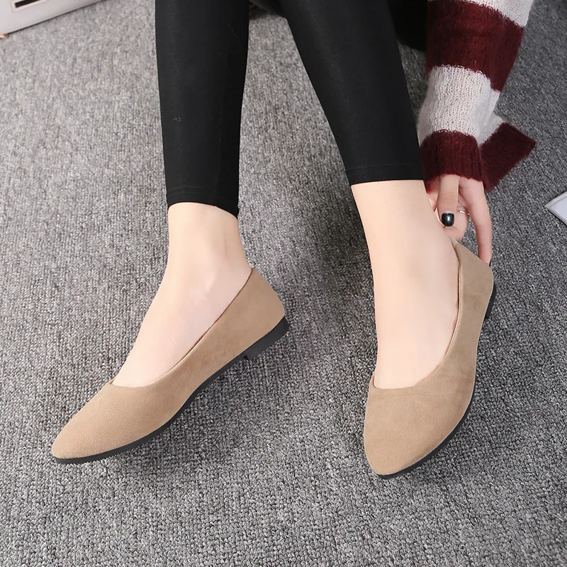 Spring 2021 New Suede Pointed Single Shoe Women Candy Color Flat Shoes Large Size Women 40-43 Flat Casual Shoes Women