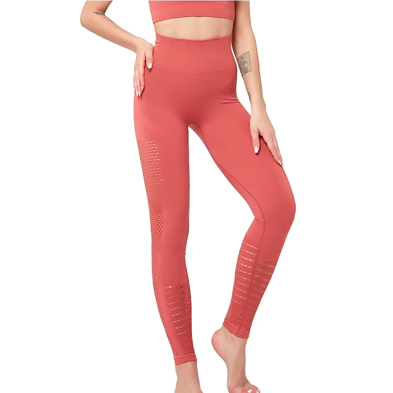 Бесшовные штаны для йоги женщин Компрессионные Леггинсы с отверстиями леггинсы