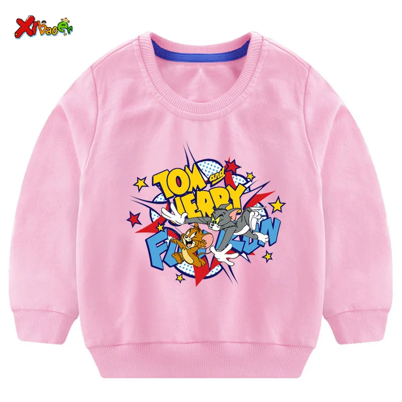 toddler girl sweatshirts baby boy hoodie children Pullover Tops Autumn Fashion Long Sleeve Cartoon Tom and jerry clothing - Цвет: sweatshirt pink