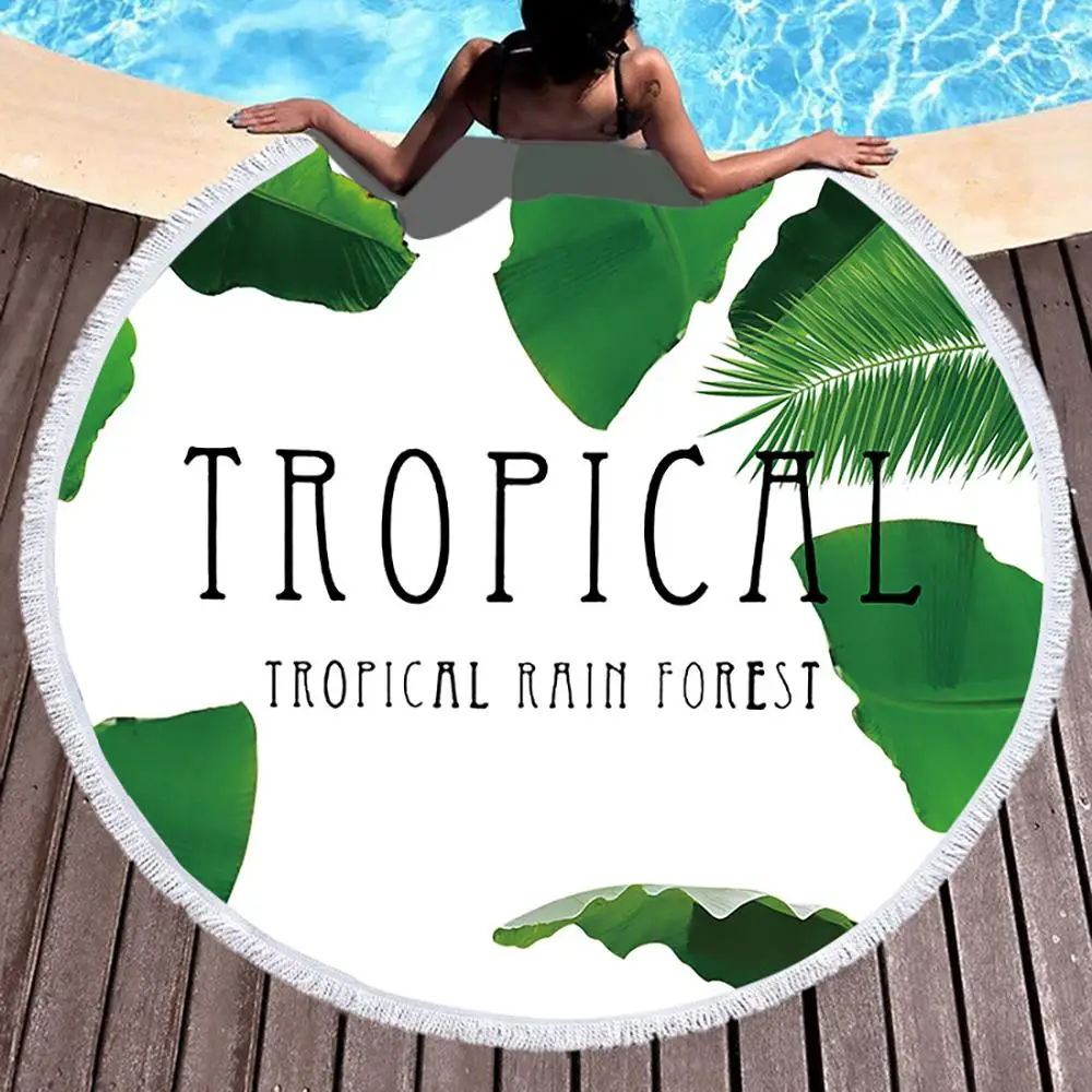 Зеленое растение кактус мраморные листья Пляжное банное полотенце круглое море