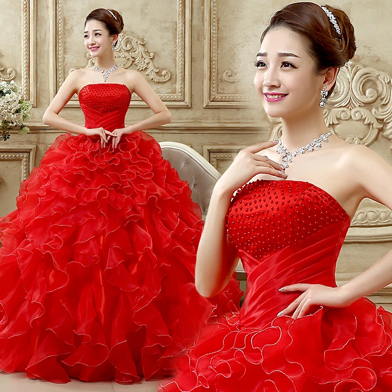 Красное платье без бретелек с рюшами Quinceanera бисером и жемчужным лифом Vestido 15 Anos De