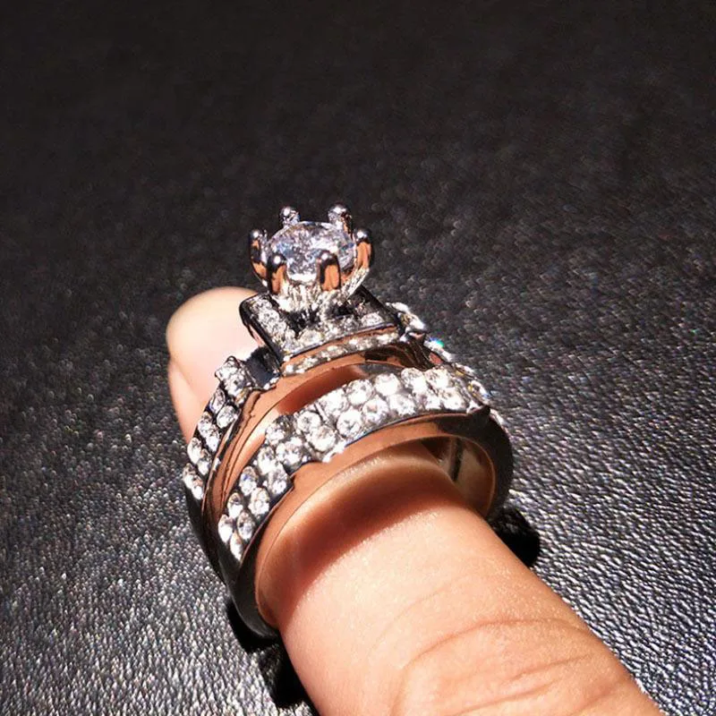 2 шт./компл. модные кольца с кристаллами в форме короны цирконием AAA женские