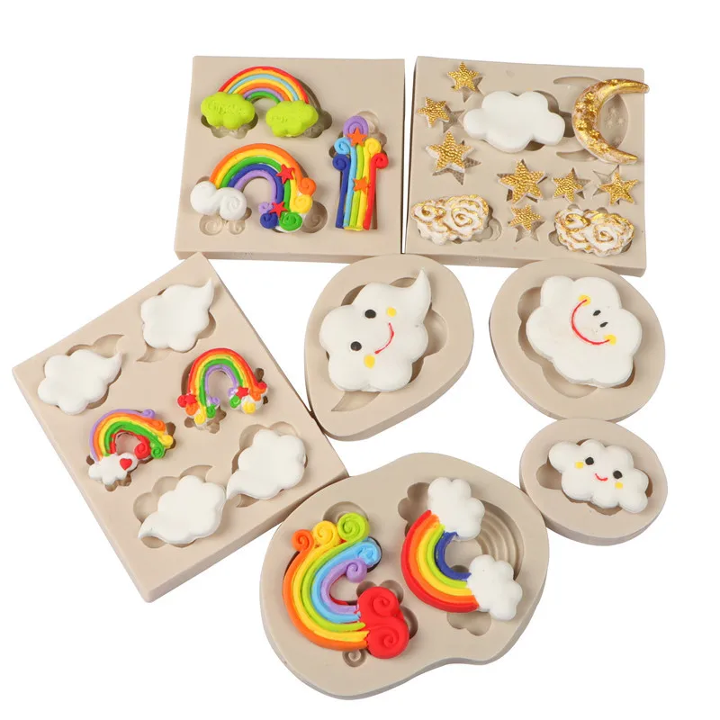 

Rainbow，Stars & Clouds Silicone Mold Fondant Cake Decorating Mold Sugarcraft Chocolate Baking Tool Kitchenware For Cake Gumpaste