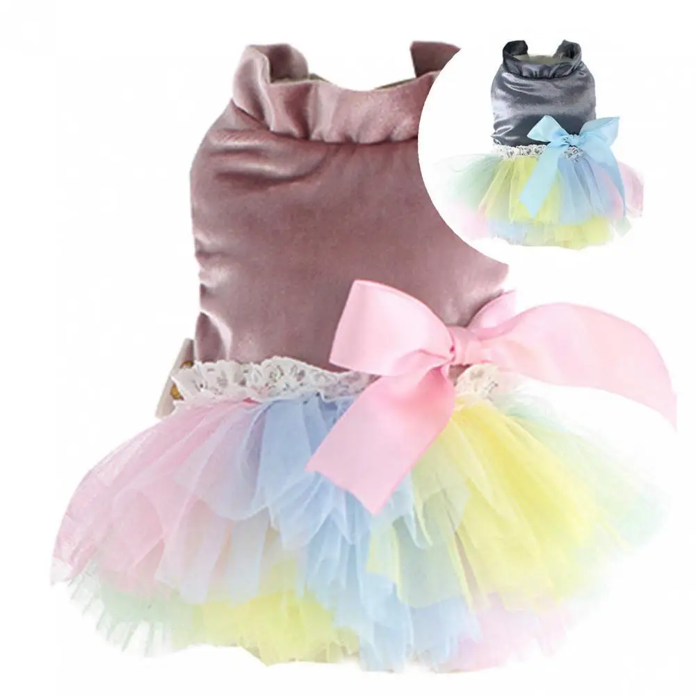 

Дышащее красивое платье принцессы из тюля для домашних питомцев, Милая юбка для домашних животных с разноцветным подолом, товары для домашн...