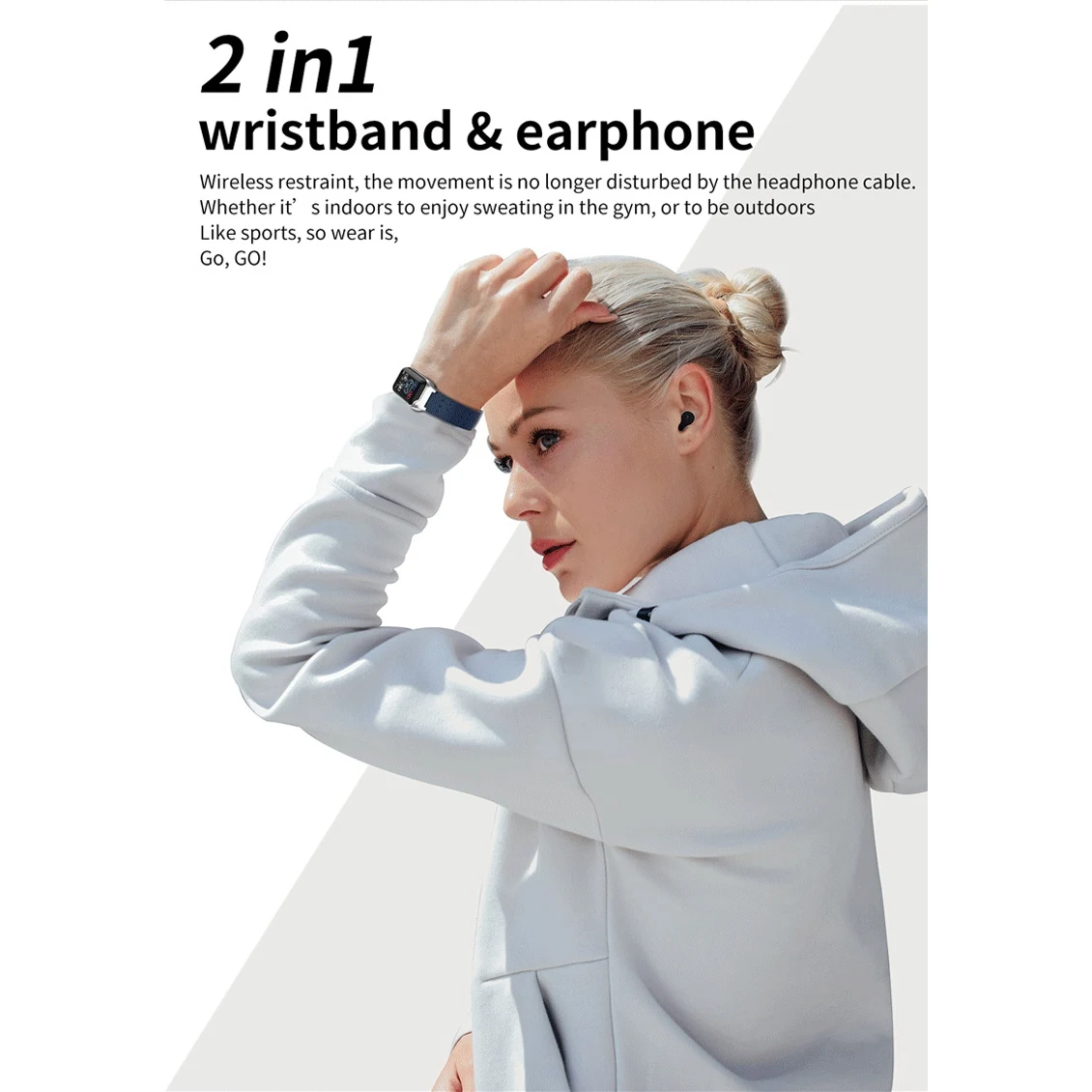 

Smart Band with Earphone Smart Watch Wireless Bluetooth Headphone Bracelet Heart Rate Sleep Monitoring