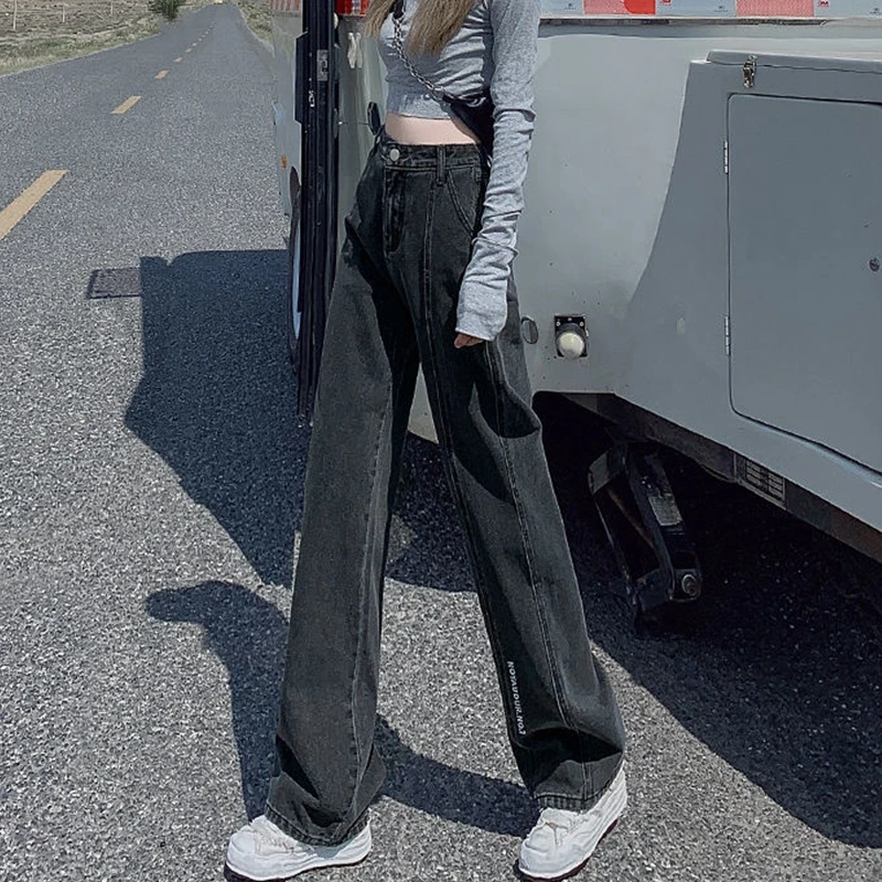 

Denim Wide Leg Pants High Waisted Jeans Light Blue Black Gray Straight Jeans Woman Pockets Denim Trousers Streetwear y2k Jeans