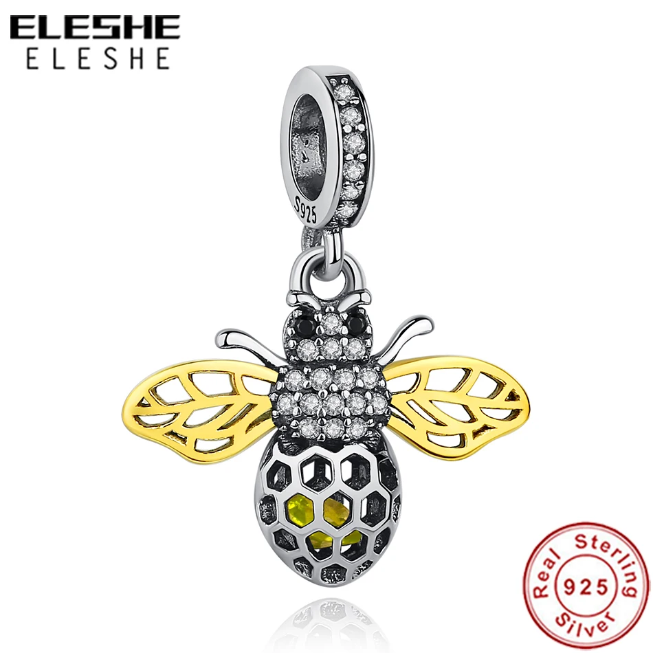 Аутентичные 925 стерлингового серебра Ослепительная медоносной пчелы на крючках
