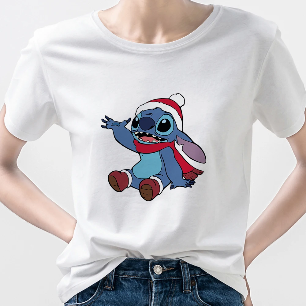 

Christmas Stitch Ropa Tumblr Mujer White Tshirt Women Fashion Young Casual Winter Family Look Disney Design Tee Kawaii Y2K Top