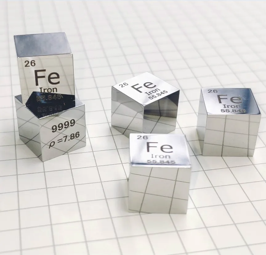 

10 X 10 X 10mm 6-Sided POLISHED Finishing Double-Sided Engraved Metal Iron Cube Periodic Table Of Elements Cube (Fe99.99%)