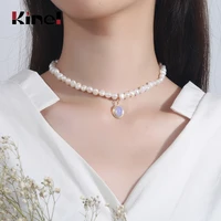 kinel womens wedding pearl chains jewelry with baroque pearls necklace moonstone silver pendant clavicle chain jewelry