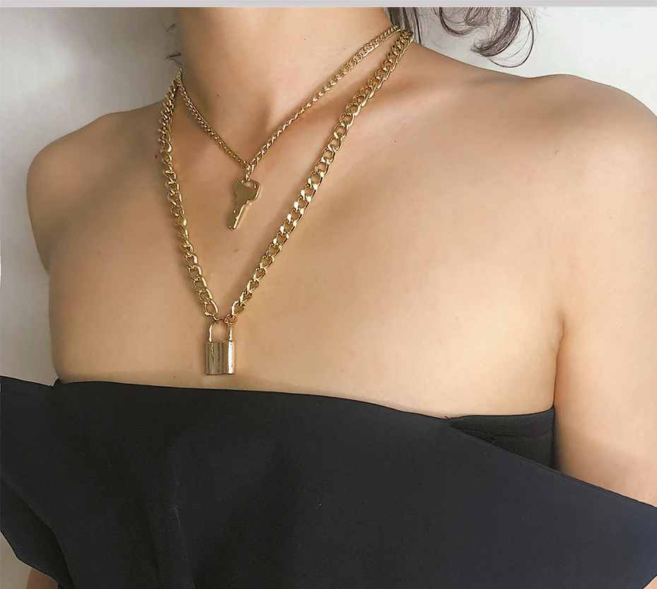 Модное ожерелье с подвеской в виде замка для ключей женщин золотое/серебряное