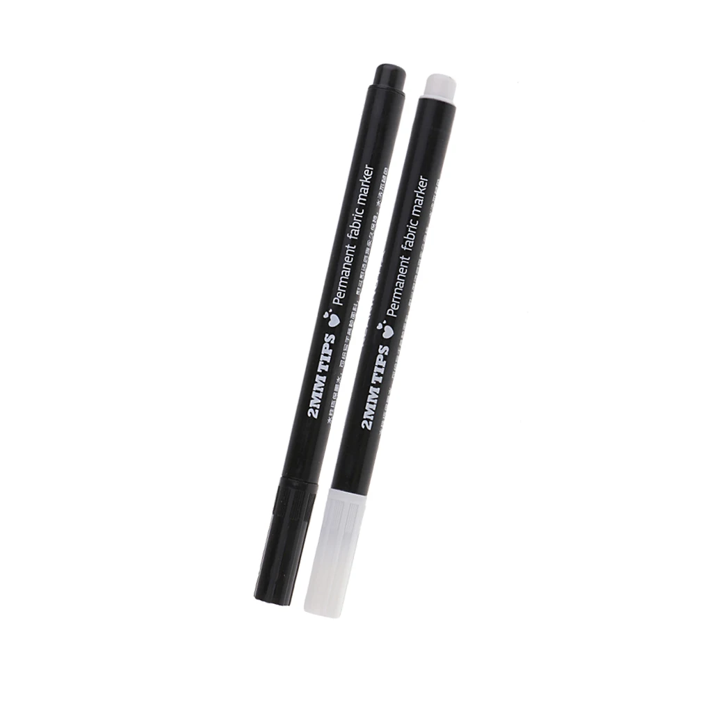 2 Pieces 2mm Permanent Nontoxic Fabric Markers Pen for DIY T-shirts Clothes Shoes Bags Black White | Дом и сад