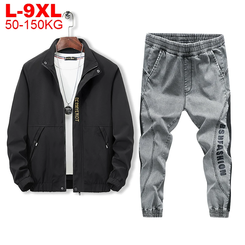 Winter Two Piece Autumn Jacket Jeans Tracksuit Sets Men Sportwear Hip Hop 9xl Oversized Mens Sporting Jogger Outfits Denim Pants