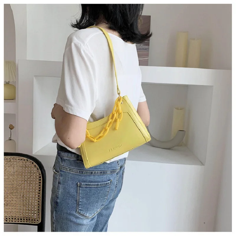 Женская летняя сумочка на плечо желтая кожаная сумочка-Багет 2020 | Багаж и сумки