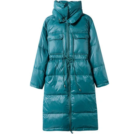 

Winter Winter Women Long White Duck Down Jacket Coat Thick Outerwear Women's Drawstring Waist Faux Rabbit Fur Lapel parka Femal