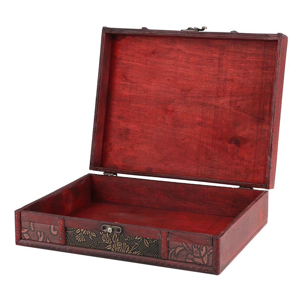 

Handcrafted Desktop Wooden Vintage Jewelry Holder Storage Box Chinese Classic Prop Decoration with Alloy Buckle Lock