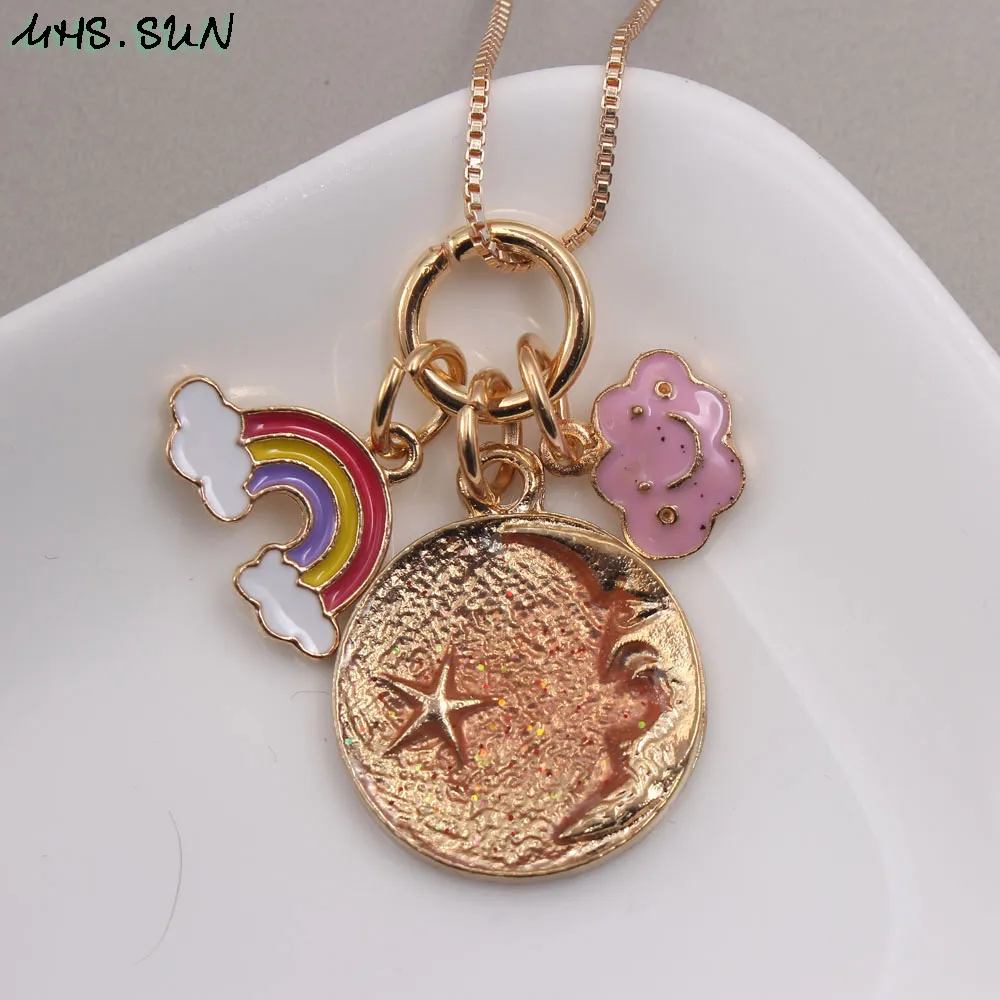 Медальон с изображением Новейшей Луны и Звездного Неба на цепочке для девочек-младенцев.