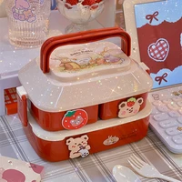 wg kawaii lunch box double student bento box microwave boxes food storage with independent box cutlery for camping storage box