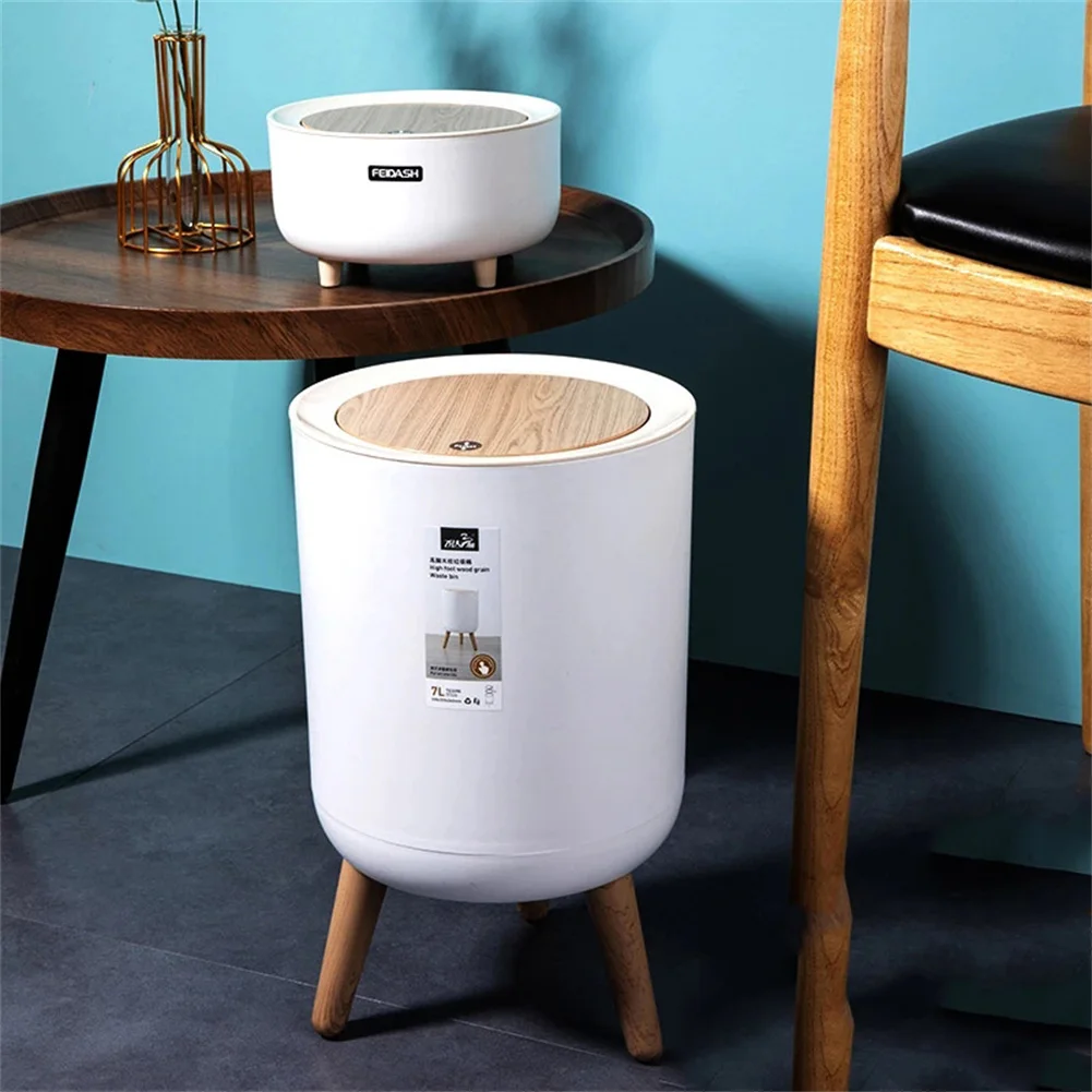 Desktop Mini Trash Can High Foot Design With Non-slip Mat Press Lid Elastic Buckle Tool Home Car Storage Bucket Dustbin | Дом и сад