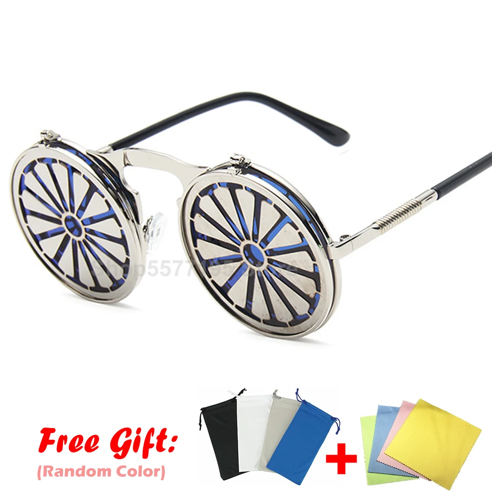 Ретро стимпанк Солнцезащитные очки для мужчин и женщин металлические флип ап