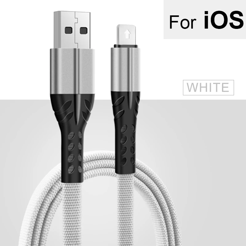 Silver For iOS Кабель usb type C а, кабель для быстрой зарядки, тканый нейлоновый кабель для мобильных телефонов, зарядное устройство для iPhone, Micro usb type-C, передача данных - Цвет: Silver For iOS
