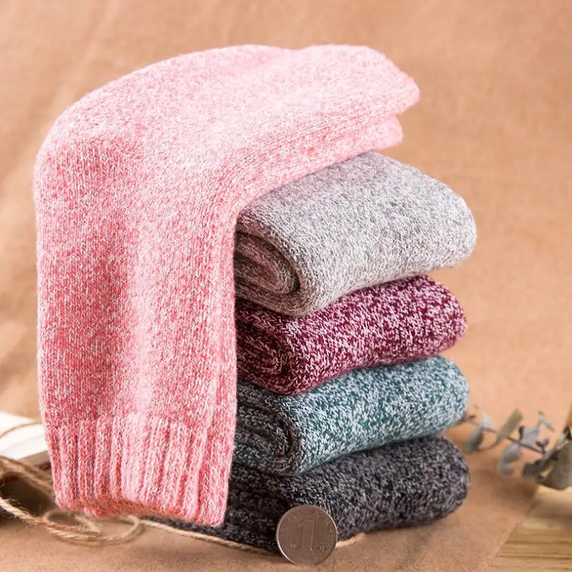 Women Solid Marled Socks Thick Warm Winter Socks Girls Thick Floor Socks Fuzzy Winter Ankle Socks Pink Short Socks 5 pairs/ lot