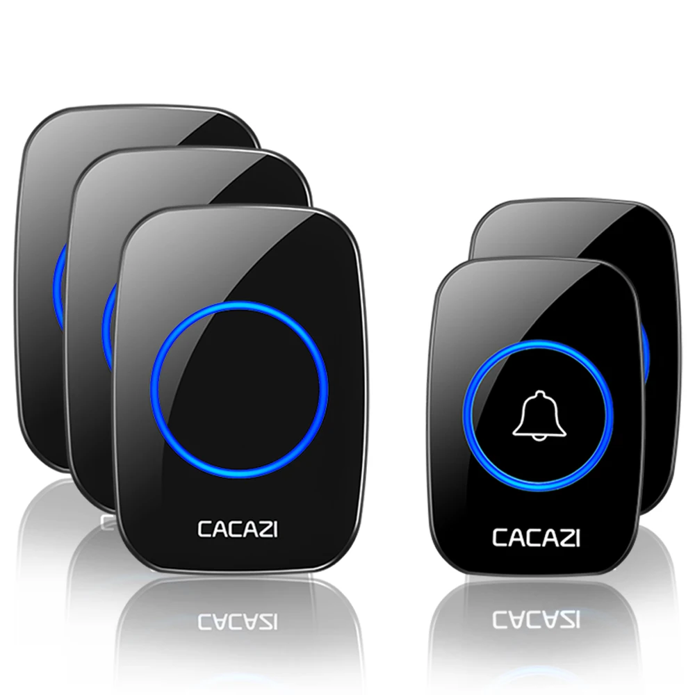 CACAZI Waterproof Wireless Doorbell 300M Remote LED Light Home Cordless Bell 60 chimes 5 Volumes EU Plug 1 2 Button 1 2 Receiver - Цвет: 2 button 3 receiver