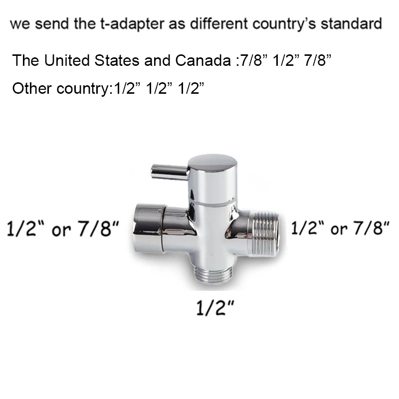 

Brass bathroom toilet T-adapter chrome plated 1/2" or 7/8" choice