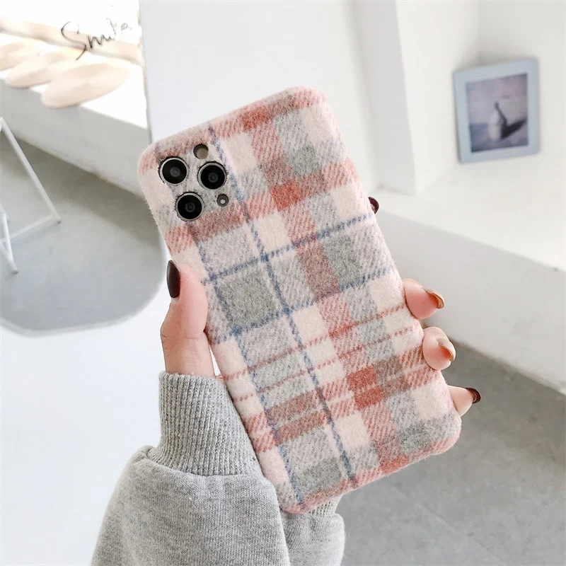 Модный плюшевый тканевый чехол в клетку для телефона iPhone 11 Pro Max Xr X Xs простой