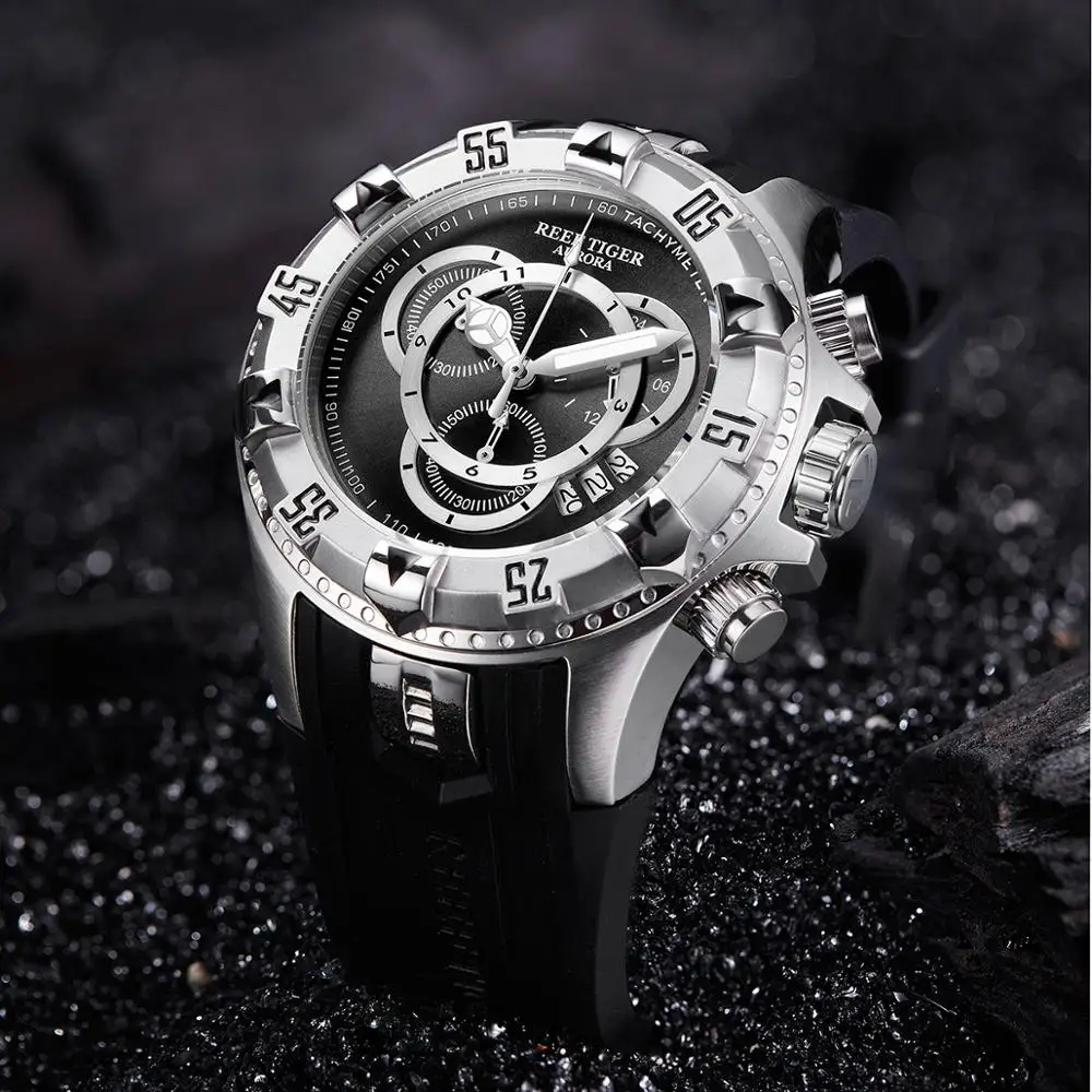 Мужские спортивные наручные часы мужские кварцевые Риф Тигр хронограф