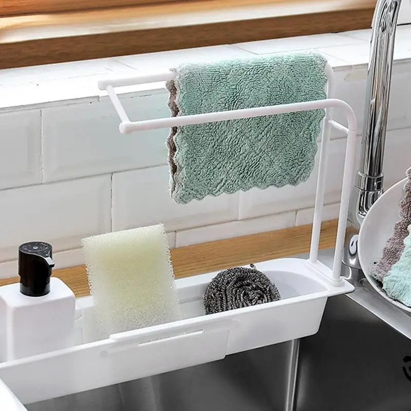 

Adjustable Telescopic Storage Basket Support Ventilated Sink Rack Washing Container Sponge Drain Soap C6X1