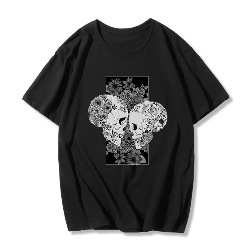 Футболка женская с принтом черепа и ужасов Готическая Повседневная Свободная