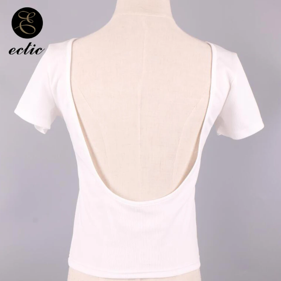 Без Спинки Открыть Спина Модный Дамы Футболка Женщина Облегающее Стройный