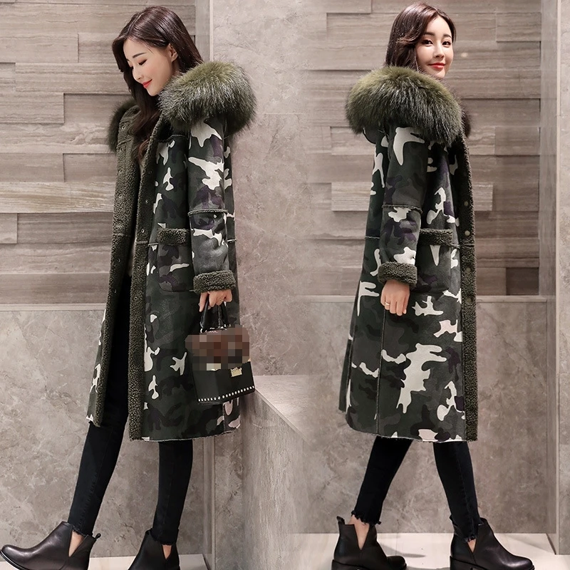 Повседневная теплая 2019 куртка из овчины с большим меховым воротником новая