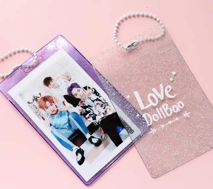 

Transparent Card Holder PVC Pendant Bead Chain Rope Key Ring Photo Door Identity Badge Cards Cover with 2 Slots New Wholesale