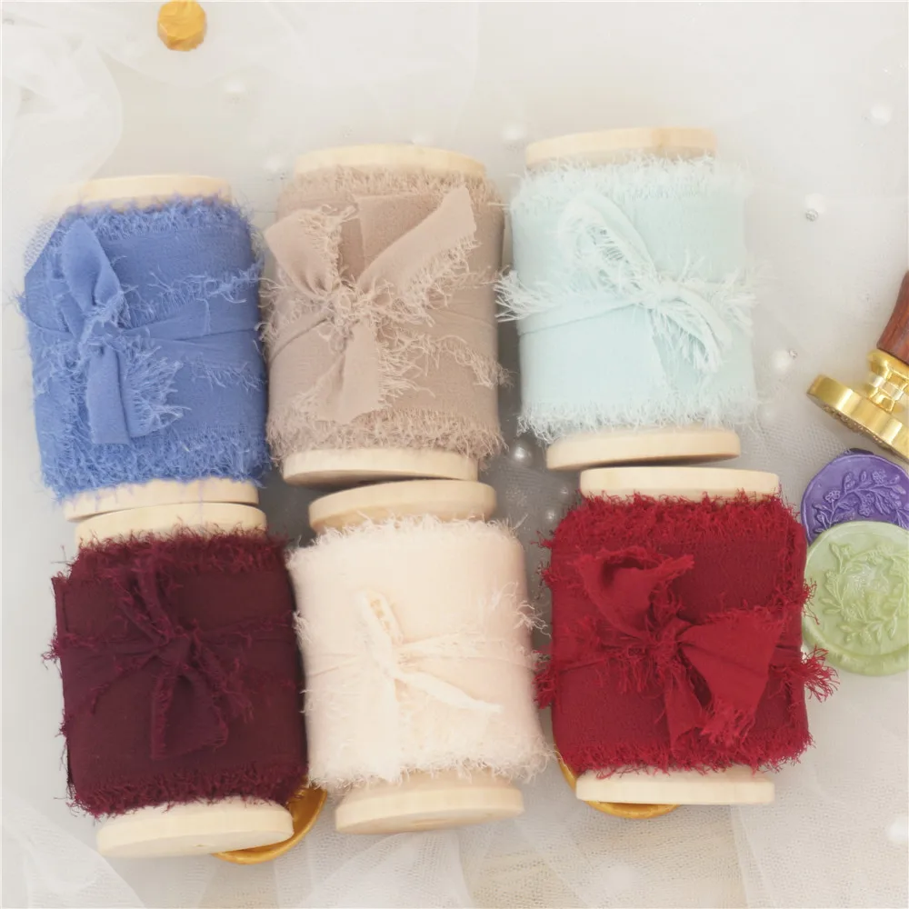 Изношенный шифон ручной работы в стиле Ins лента с краями 6 рулонов один комплект