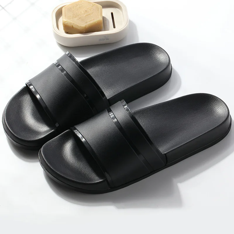 

Summer Home Men Slippers Simple Black White Lovers Shoes Non-slip Bathroom Slides Flip Flops Indoor Women Platform Slippers