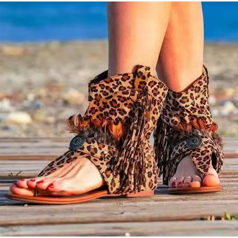 

2021 Women's Summer Retro Sandals Gladiator Ladies Bohemian Clip Toe Vintage Boots Casual Tassel Rome Hollow out Fashion Shoes