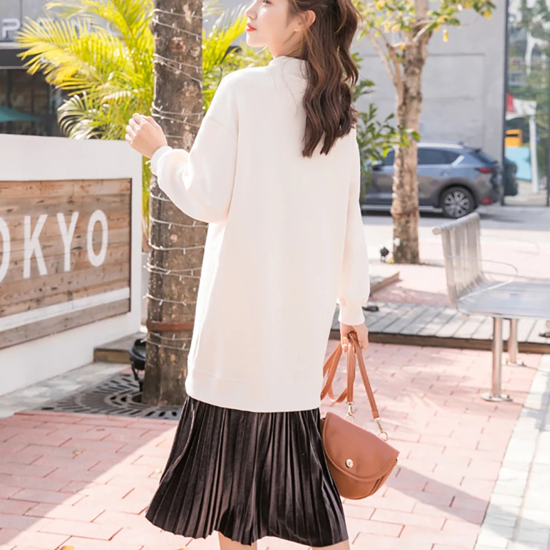 

Girls Sweatshirts 2021 Summer Patchwork Sweatshirts Dress Women Long Sleeve Flare Sleeve Pleated Dress Loose Casual Vestidoos