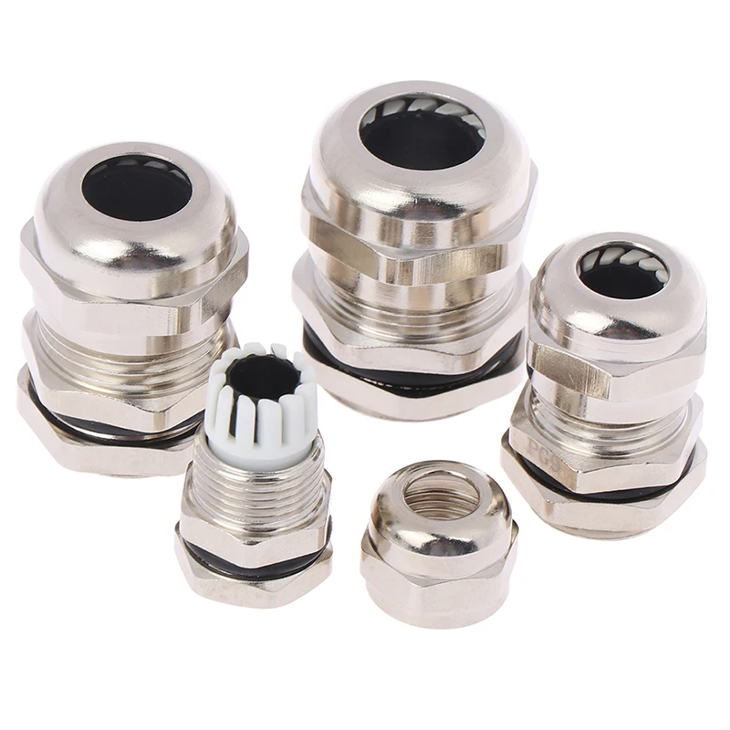 

1pc Copper Nickel Plating Pg7 Pg9 Pg11 Pg13.5 Waterproof Connector Cable Gland For Fixing Cables Stainless Stell